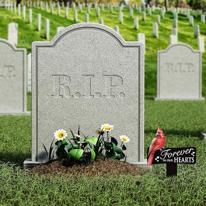 Hicarer Cardinals Grave Markers Cardinals Memorial Gift Metal Sympathy Stakes for Cemetery Memorial, Garden Yard, 11.8 x 7.87 Inch(Forever in Our Hearts)