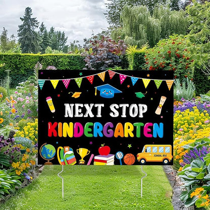Class of 2026 Preschool Grad Yard Sign - Next Stop Kindergarten Graduate Lawn Sign with Stake Pre-K Congrats Graduation Decors Colorful Graduation Party Favors Supplies for Outdoor Photo Booth Props
