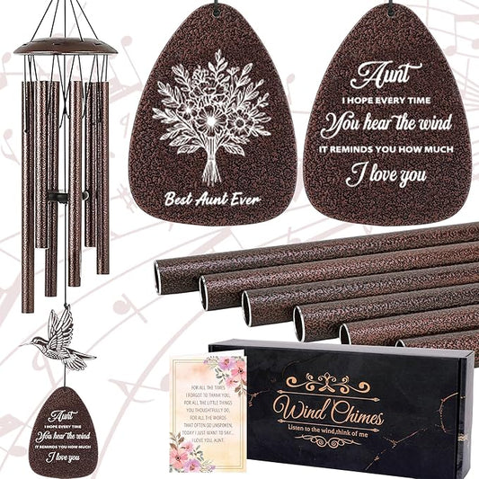 Aunt Gifts Wind Chimes - Metal Hummingbird Windchimes with Card Indoor Outdoor Hanging Decor for Garden Patio Yard Balcony Backyard Appreciation Birthday Gift for Aunts from Niece Nephew