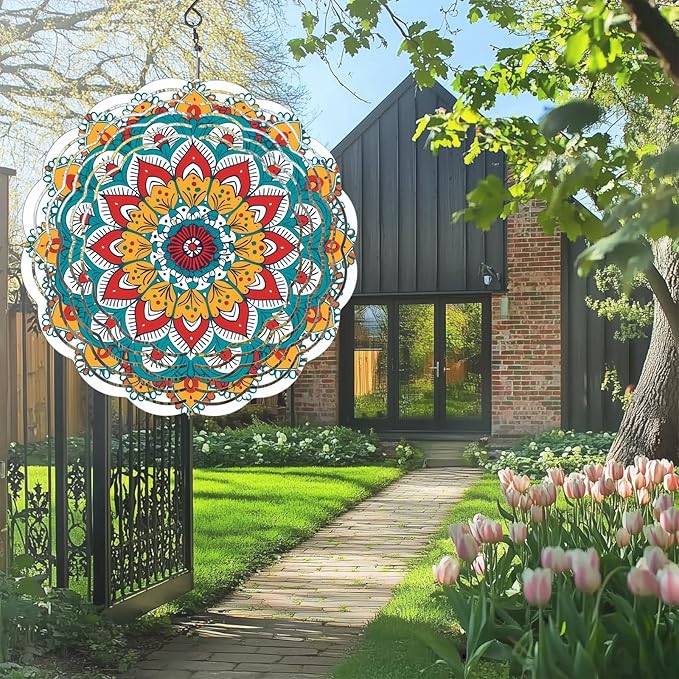 Wind Spinners Outdoor, Hanging Wind Spinner for Garden Decoration, 8 inch 3D Stainless Steel Metal Wind Sculpture for Indoor/Outdoor Decor, Mandala G