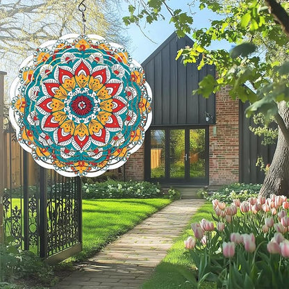 Wind Spinners Outdoor, Hanging Wind Spinner for Garden Decoration, 8 inch 3D Stainless Steel Metal Wind Sculpture for Indoor/Outdoor Decor, Mandala G