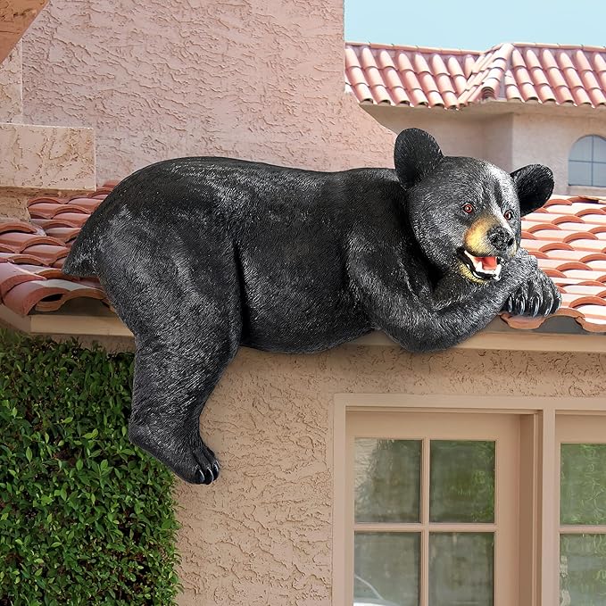 Design Toscano Lemont the Lovable Lounger Climbing Black Bear Roof Mount Outdoor Garden Statue, 34 Inch Long, Cast Stone Resin, Woodland Black Finish