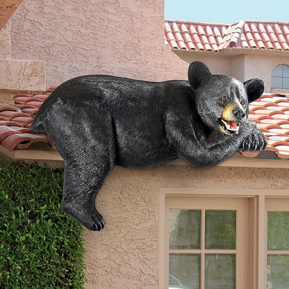 Design Toscano Lemont the Lovable Lounger Climbing Black Bear Roof Mount Outdoor Garden Statue, 34 Inch Long, Cast Stone Resin, Woodland Black Finish