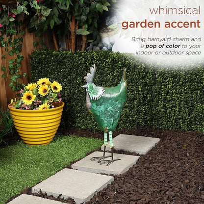 Alpine Corporation 23" Tall Outdoor Metal Cottage Farm Rooster Yard Statue, Green