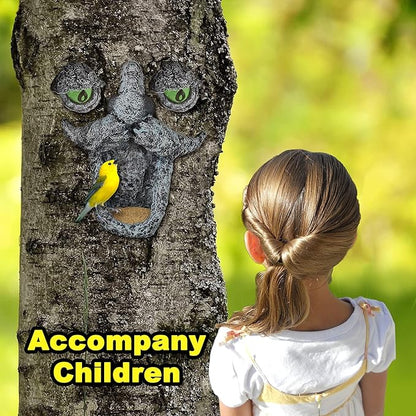 Tree Faces Bird Feeder,Tree Faces Decor Outdoor,Old Man with Glowing Eyes in Dark,Yard Art Sculpture,Spring Garden Decor,Gift