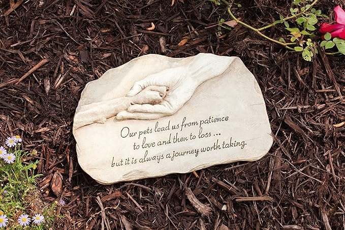 Evergreen Garden Dog Paw in Hand Devotion Painted Polystone Stepping Stone - 12”W x 0.5”D x 7.5”H…