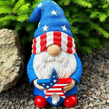 Mood Lab Garden Gnome - USA Patriotic Gnome Figurine - 9 Inch Tall Lawn Statue - for Outdoor or House Decor
