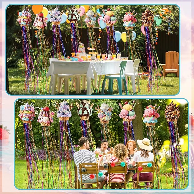Affrolling 8 Pcs Ice Cream Party Decorations Summer Ice Cream Birthday Party Hanging Decoration with Tassels for Summer Baby Shower Wedding Backdrop Decor Supplies 3.3 ft Outdoor Banner Sign Decor