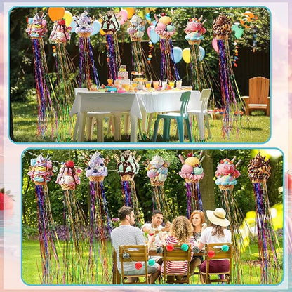 Affrolling 8 Pcs Ice Cream Party Decorations Summer Ice Cream Birthday Party Hanging Decoration with Tassels for Summer Baby Shower Wedding Backdrop Decor Supplies 3.3 ft Outdoor Banner Sign Decor