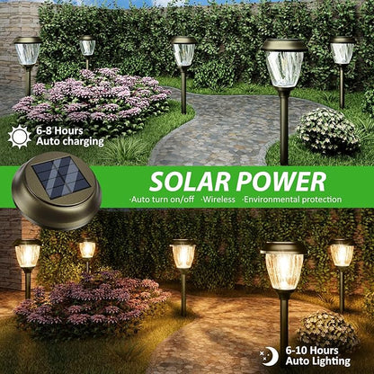 XMCOSY+ Solar Pathway Lights - Durable Glass & Stainless Steel, 10/25 LM Brightness, 2 Adjustable Modes, Waterproof LED Garden Lights for Yard, Lawn, Driveway, Walkway & Landscape Decor (Warm White)