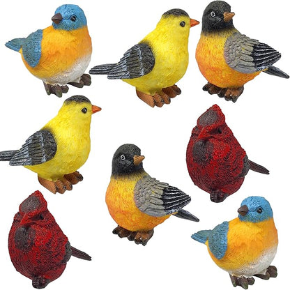BANBERRY DESIGNS Songbirds Decorating Figurines - Set of 8-2 Each of Cardinal, Bluebird, Robin, & Goldfinch - Decorative Birds for Home and Floral Décor - 3.75" X 3"