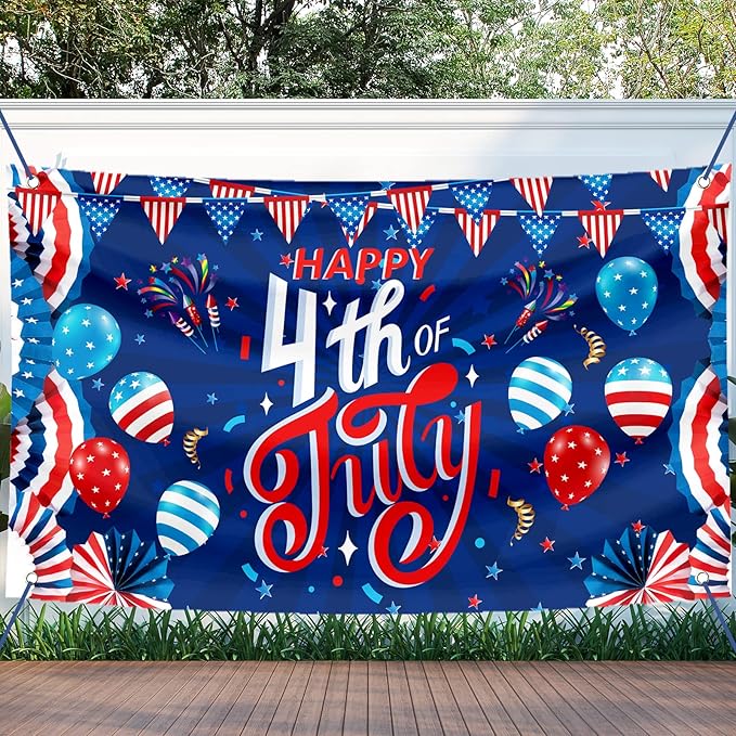 Large 4th of July Decorations Banner Outdoor Patriotic Memorial Day Independence Day Flag71x44 Inch, Flag Day Yard Sign Bunting Background for Photography for Indoor Home House Decor Party Supplies