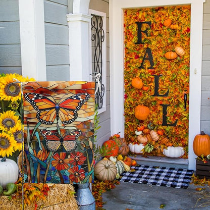 Monarch Butterfly Garden Flags for Outside Fall House Flag 28x40 Double Sided Large Stained Glass Floral Yard Flag Spring Summer Decorative Flags Seasonal Lawn Flags Rustic Outdoor Decor