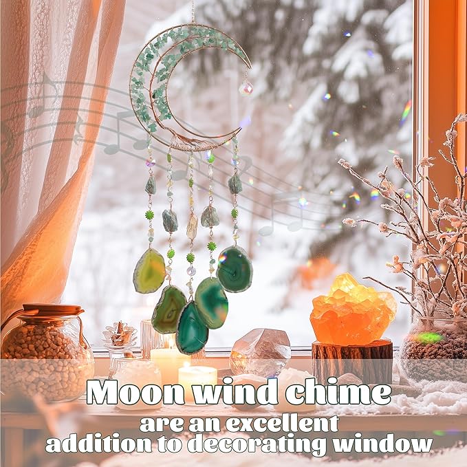 Agate Dream Catchers,Dreamocean Moon Tree of Life Dream Catcher for Wall Hanging Decor Sun Catchers Indoor Window with Healing Crystals and Stones Perfect Craft Gift for Adults