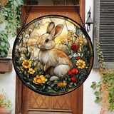 DASTOLL Stained Glass Window Hanging - Rabbit Flowers Suncatcher Ready to Hang Window Doors Home Decoration, Easter, Mother's Day Birthday Gifts for Women, Men, and Mom 14.9x14.9 in