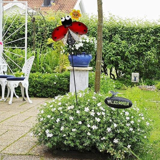 Garden Decor Metal Yard Stakes Spring Lawn Art Decorative Plant Stake Indoor Outdoor Ornaments Decoration for Patio Pathway Backyard (Beetle)