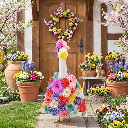 Abbylike 1 Set Spring Flower Porch Goose Outfits Colorful Spring Yard Goose Outfits Costume Clothes Fits Large 23'' Cement for Garden Yard Statue Pathway Decorations