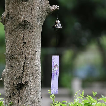 Japanese Wind Chime Cast-Iron Outdoor Ornament for Garden, Patio & Balcony, Hanging Metal Wind-Bell Decoration Gift, Blessing Pendant Windchimes & PVC Wind-Catcher, Bronze Frog