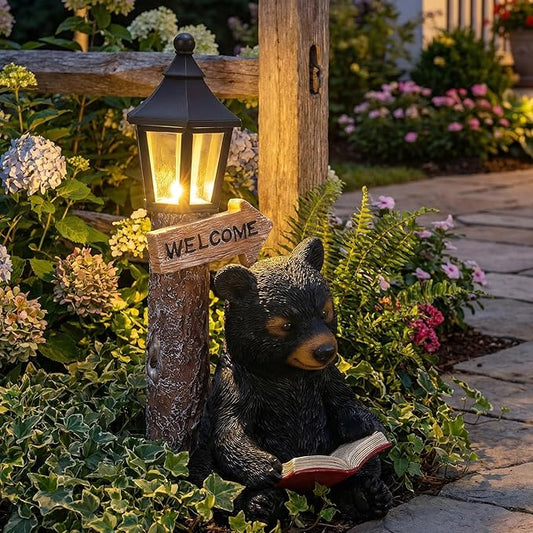 Lyeasw Solar Outdoor Bear Garden Statues – Bear Figurine Lights Decor with Welcome Sign for Lawn, Patio & Porch – Perfect Mother’s Day, Birthday & Housewarming Gifts