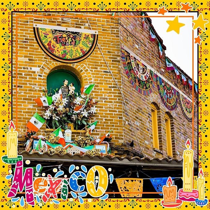 6 Pcs Cinco De Mayo Bunting Fan Flag Mexican Fiesta Half Fan Banners 1.5 x 3ft Donkey Hanging Flag Banner Tacos Cactus Bunting Decoration for Outdoor Indoor Garden Yard Party Decor(Mexican)