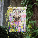 Happy Easter Dog Garden Flag Pug Spring Flags Buffalo Plaid Bunny Eggs Yard Flag for Outside 12x18 Double Sided Small Decorative Floral Outdoor Flag