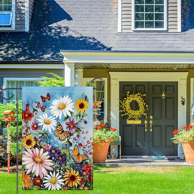 Balgardekor Daisy Flower Garden Flag Double Sided Butterfly Seasonal Floral Yard Ourdoor Decoration 12x18 Inch Outside Small Yard Flag (Butterfly, 18"L x 12"W)