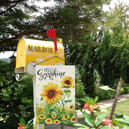 Spring Summer Sunflower Garden Flag 12x18 Inch Double Sided Burlap for Outside，Hello Sunshine Yard Sign Seasonal Holiday Outdoor Decoration