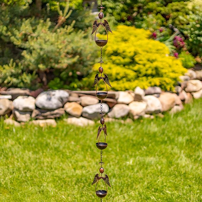 Zaer Ltd. Ornate Hanging Rain Chains (Bronze Finish, Angels)