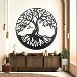 Bellaa 20230 Metal Wall Art Tree Circle Of Life Round Hanging Sculptures Indoor Living Room Outdoor Garden Patio Decor Black 24 inch