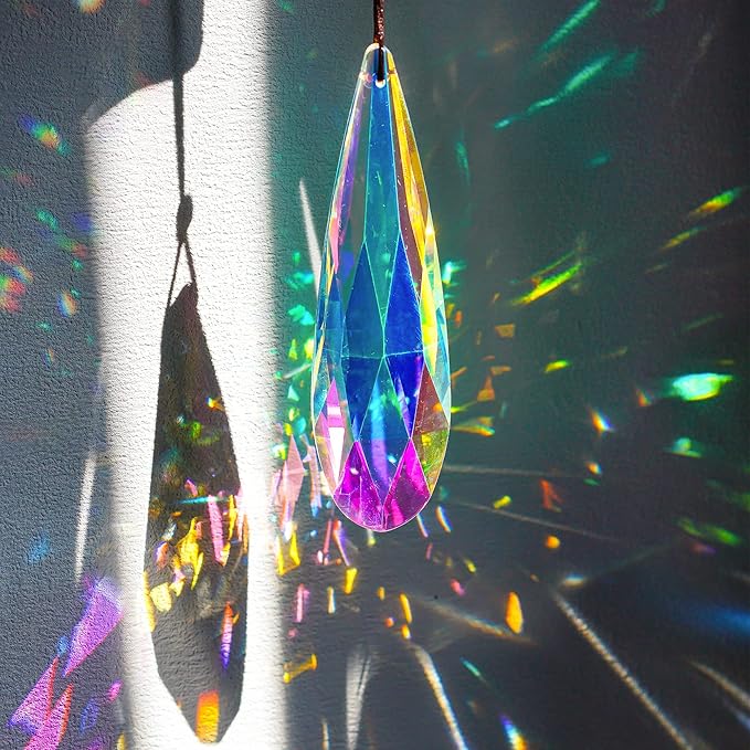 H&D HYALINE & DORA 120mm Hanging Window Crystal Teardrop Prism, Suncatcher Crystal Light Catcher, Glass Hanging Ornaments, Rainbow Maker Pendant Decoration