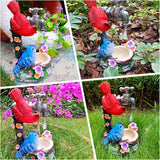 Solar Cardinal Birds Statue with Bird Feeder, 12″ Resin Garden Decor Color Changing Fountain Figurine Light Outdoor Waterproof, Bird Ornaments for Yard Patio Porch, Home Decor Easter Mom Gifts