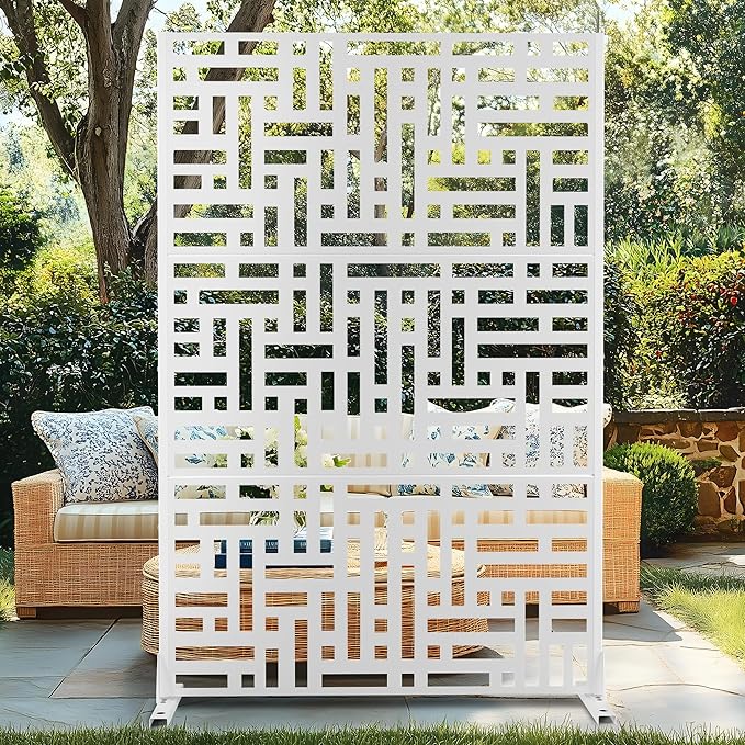 72" H×47" W Metal Privacy Screen Outdoor Privacy Screen Freestanding, Outdoor Privacy Screens and Panels for Patio Lawn Deck(Consists of 3 Panels)