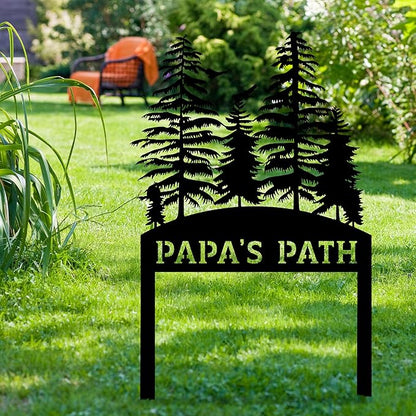 Personalized Pine Tree Metal Garden Sign with Stake, Front Yard Welcome Decorative, Custom Home Garden Decor, Customized Metal Yard Sign, Farmhouse Gardening Backyard Decor, Outside Art, Gift for Mom