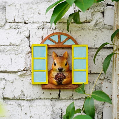 Garden Squirrel Sculpture, Decorative Squirrel Tree Log Statue with Pinecone, Indoor Outdoor Resin Art Decor for Yard, Patio, Lawn, Tree Ornament, Cute Animal Garden Decor