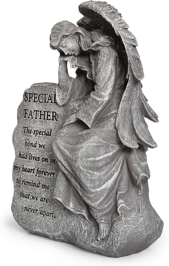 Besti Garden Memorial Stone Angel - Cold-Cast Ceramic Graveyard Remembrance Decoration - Outdoor Sculpture and Engraved Design with Special Father Quote - Sympathy Gift
