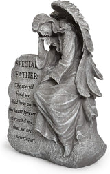 Besti Garden Memorial Stone Angel - Cold-Cast Ceramic Graveyard Remembrance Decoration - Outdoor Sculpture and Engraved Design with Special Father Quote - Sympathy Gift