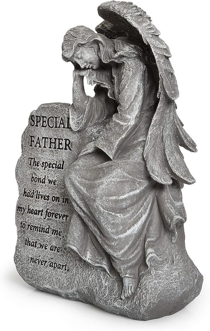 Besti Garden Memorial Stone Angel - Cold-Cast Ceramic Graveyard Remembrance Decoration - Outdoor Sculpture and Engraved Design with Special Father Quote - Sympathy Gift