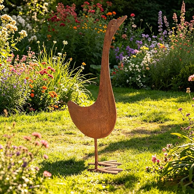 Metal Garden Decor for Outside, Rusty Duck Outdoor Garden Statues,17" Vintage Rustic Duck Figurine Sculptures Yard Art Animal Ornaments Patio Lawn Backyard Decor