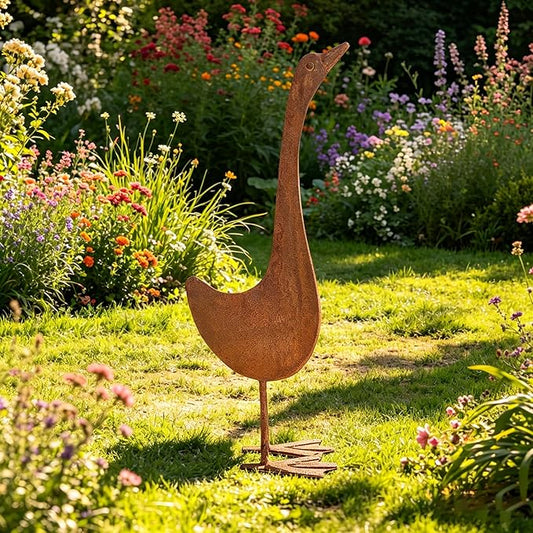 Metal Garden Decor for Outside, Rusty Duck Outdoor Garden Statues,17" Vintage Rustic Duck Figurine Sculptures Yard Art Animal Ornaments Patio Lawn Backyard Decor