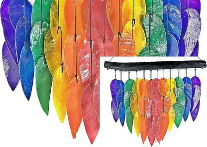 Bellaa Handmade Wind Chimes Outdoor, Capiz Seashell Glass, Gental Musical Windchime Outside Garden Decoration, Beach, Gifts for Mom 24506
