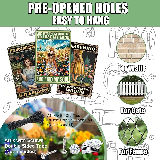 3 PCS Garden Gifts Women-Funny Metal Garden Signs Decor for Outside,Patio,Backyard,GardenersGardeners,and Plant Lovers,Mothers Grandmas and Housewarming 8x12inch