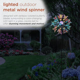 Alpine Corporation 60" Tall Outdoor Solar Metal Butterfly Wind Spinners with Color Changing LED Lights, Garden Decor, Multicolor