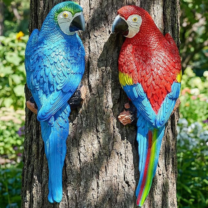 Real Tropical Hanging Parrot Decor,Bird Figurines,Resin Bird Statues,Home Ornament Decor for Tiki Bar,Perfect for Yard Ornaments,Tree Decorations Outdoor,Patio,Lawn,Tree Trunk, Porch