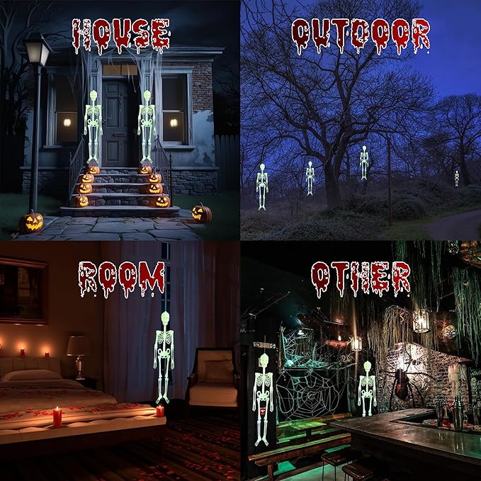 Hanging 4.9 Ft Halloween Skeleton Decorations with Glowing Posable Skeletons,Hanging Skeleton Decoration Glow in The Dark for Garden Party Tree Porch Yard Lawn Indoor Outdoor Decor