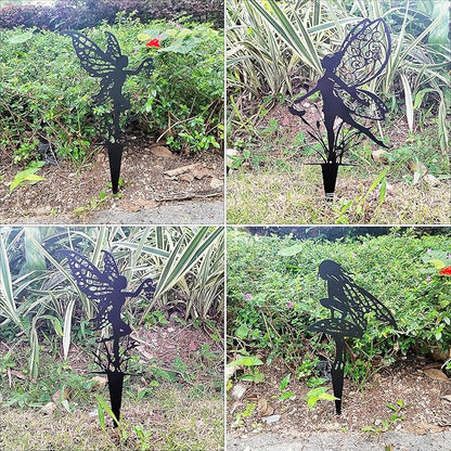 Tipmant Metal Iron Art Decoration Flower Fairy Silhouette Decorative Stakes Statues Ornament Crafts for Outdoor Gardens, Yard, Courtyards, Parks, Lawns, Potted Plants, Corridors etc. – 3 Pack