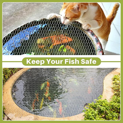 Koi Pond Netting Kit 14 x 14ft, Bird Deer Fence Netting, Durable Net Cover for Leaves, Heavy Duty Fine Mesh, Protect Fish from Birds, Cats & Predators, 15pcs Stakes & Ties Included(White)