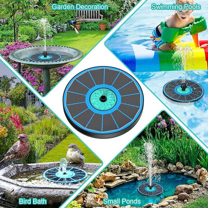 Solar Fountain Cyan Flower, Upgrade 3.5W Solar Bird Bath Fountains, Solar Powered Water Fountain with 7 Nozzles, 4 Fixed Pipes for Hummingbirds, Bird Bath, Garden, Pool, and Pond