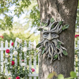 13.2" Real Tree Face Hugger Statue, Resin Elves Sculpture with Foliage Features, Large Outdoor Tree Hugger for Yard Art, Halloween Trees Decorations Outdoor Wall Mounted Statue