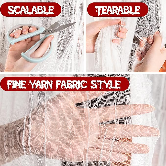 RunNico 600" x 85" Creepy Cloth - Large White Halloween Spooky Fabric Cloth - Creepy Spooky Halloween Decorations for Haunted House Window Backdrops Garden Party Yard Wall Doorway