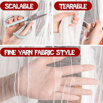 RunNico 600" x 85" Creepy Cloth - Large White Halloween Spooky Fabric Cloth - Creepy Spooky Halloween Decorations for Haunted House Window Backdrops Garden Party Yard Wall Doorway